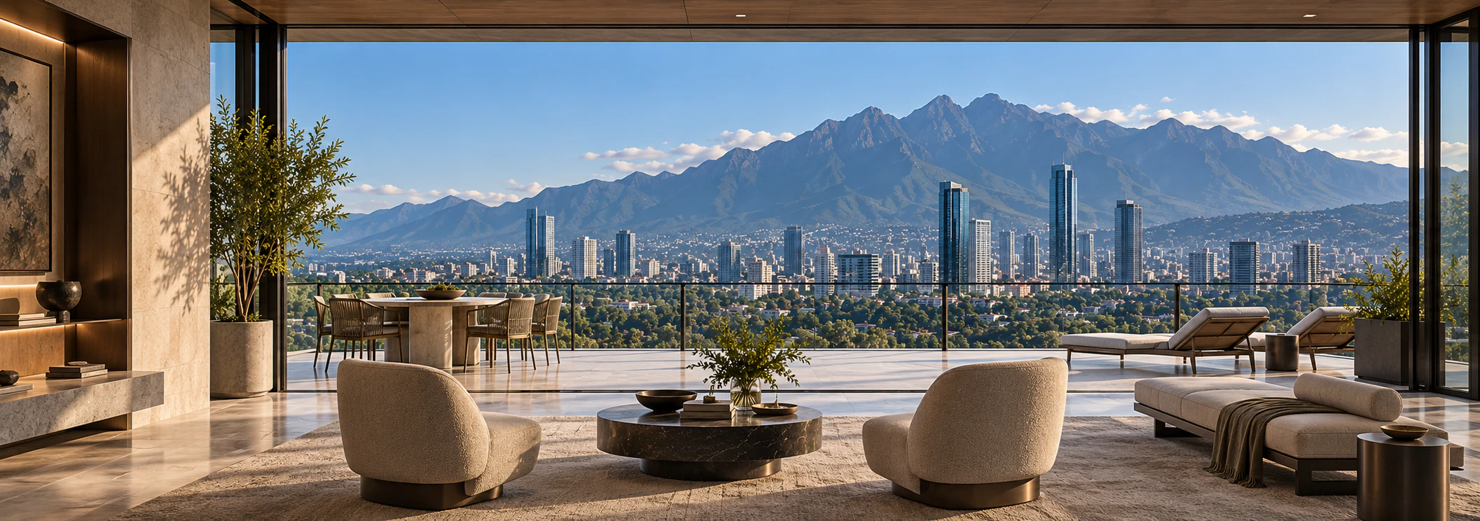 Residencia elevada con vista urbana y Sierra Madre