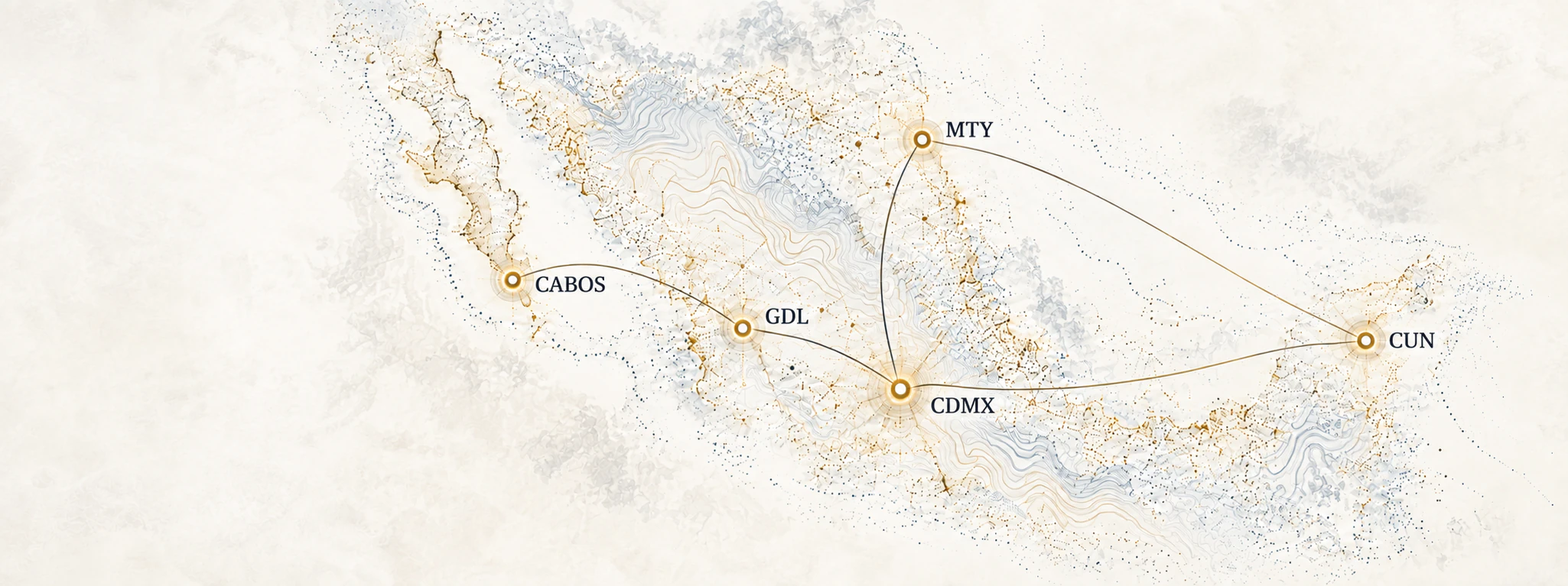 Mapa conceptual de México con las ciudades conectadas por DV